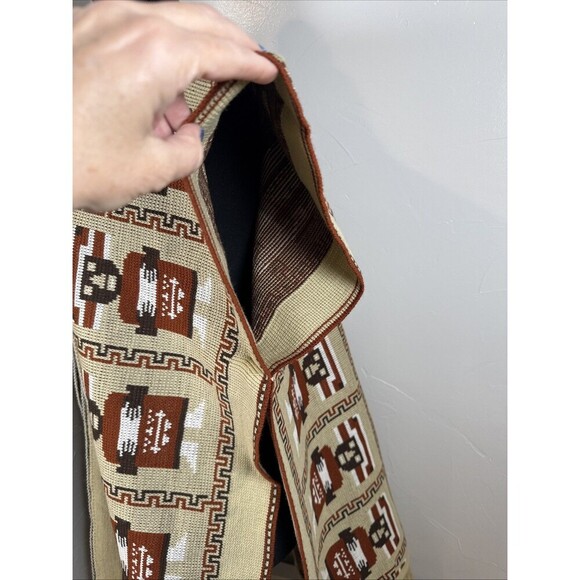 Southwest Aztec Poncho Kimono With Tie Closure Fringe Hem - Picture 5 of 14